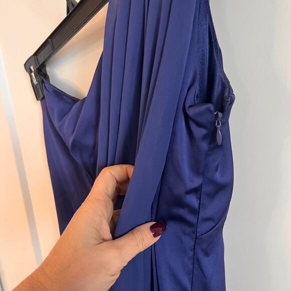 Cache Blue Beaded One Shoulder Draped Dress Size 10 - Picture 9 of 12